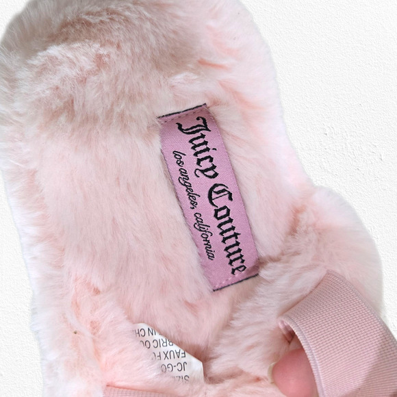 Juicy Couture Pink Faux Fur Slippers Size 8 Crisscross Fluffy Lounge Sandals - Picture 6 of 13